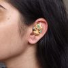 Gold plated lotus design earcuff with stone work for women
