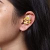 Gold plated lotus design earcuff with stone work for women