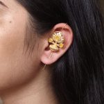 Adorable Gold Plated Lotus Design Earcuff | Casual & Traditional Wear Jewelry Gift For Her - "Yellow"