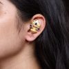 Gold plated lotus design earcuff with stone work for women