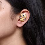 Adorable Gold Plated Lotus Design Earcuff | Casual & Traditional Wear Jewelry Gift For Her - "Blue"
