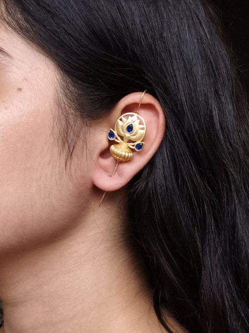 Gold plated lotus design earcuff with stone work for women