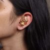 Gold plated lotus design earcuff with stone work for women