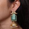 Gold plated floral art jhumka earrings with Monalisa stone and pearl work
