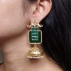 Gold plated floral art jhumka earrings with Monalisa stone and pearl work