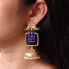 Gold plated floral art jhumka earrings with Monalisa stone and pearl work