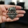 Oxidized German silver elephant pendant raw material for DIY jewelry
