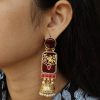 Gold plated elephant jhumki earrings with Monalisa stone and pearl work