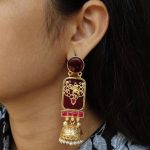 Traditional Elephant Jhumki Earrings | Gold Plated with Monalisa Stone & Pearl Work Beautiful Jewelry - "Red"