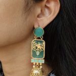 Traditional Elephant Jhumki Earrings | Gold Plated with Monalisa Stone & Pearl Work Beautiful Jewelry - "Mint"