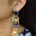 Traditional Elephant Jhumki Earrings | Gold Plated with Monalisa Stone & Pearl Work Beautiful Jewelry - "Blue"