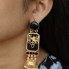 Gold plated elephant jhumki earrings with Monalisa stone and pearl work