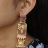Gold plated elephant jhumki earrings with Monalisa stone and pearl work