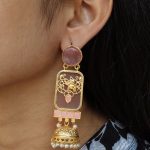 Traditional Elephant Jhumki Earrings | Gold Plated with Monalisa Stone & Pearl Work Beautiful Jewelry - "Baby Pink
