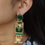 Traditional Elephant Jhumki Earrings | Gold Plated with Monalisa Stone & Pearl Work Beautiful Jewelry