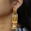 Gold plated elephant jhumki earrings with Monalisa stone and pearl work