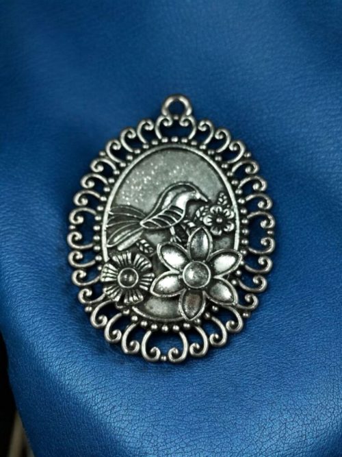 German Silver Bird & Flower Pendant for DIY Jewelry