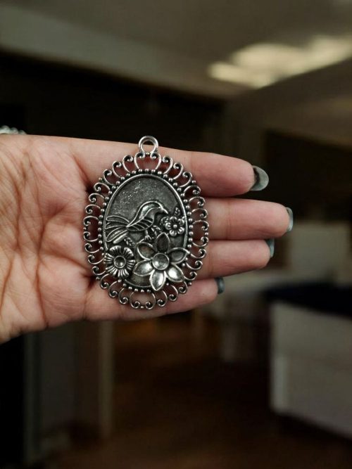 German Silver Bird & Flower Pendant for DIY Jewelry