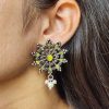 Oxidized Silver Stud Earrings with Pearl and Stone Work