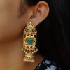 Antique Gold Plated Long Jhumka Earrings with Monalisa Stone & Pearl Work