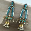 Traditional long two-tone jhumki earrings with pearl and stone work