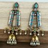 Traditional long two-tone jhumki earrings with pearl and stone work