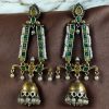 Traditional long two-tone jhumki earrings with pearl and stone work