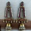 Traditional long two-tone jhumki earrings with pearl and stone work