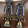 Traditional long two-tone jhumki earrings with pearl and stone work