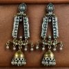 Traditional long two-tone jhumki earrings with pearl and stone work