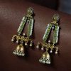 Traditional long two-tone jhumki earrings with pearl and stone work