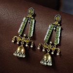 Traditional Long Two-Tone Jhumki Earrings | Pearl & Stone Work Dangler Amazing Jewelry for Women - "Yellow"