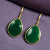 Gold plated drop shape dangler hook earrings for daily wear
