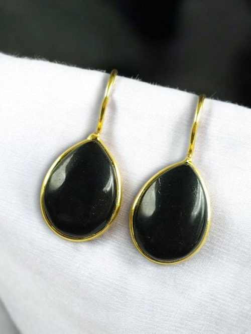 Gold plated drop shape dangler hook earrings for daily wear