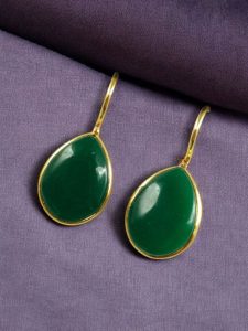Stylish Drop Shape Dangler Earrings | Best Gold Plated Hook Design for Everyday Wear - color: "Green"