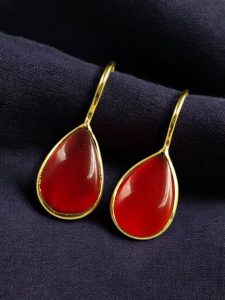 Stylish Drop Shape Dangler Earrings | Best Gold Plated Hook Design for Everyday Wear - color: "Red"