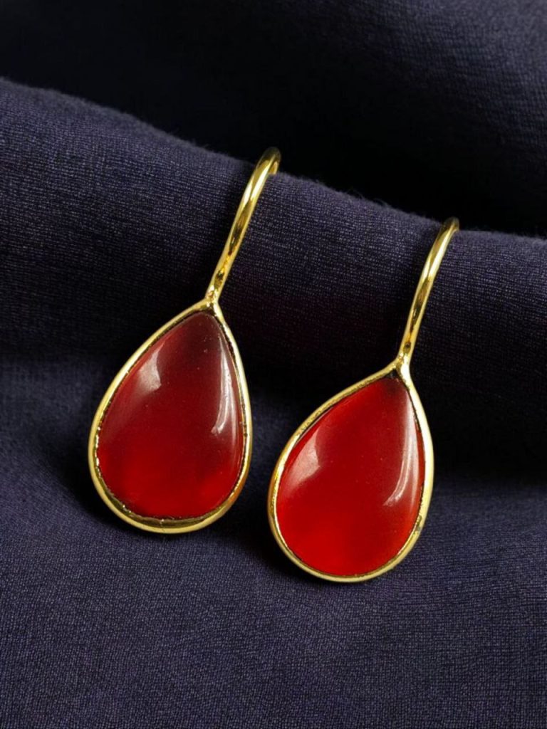 Bulk 608 Stylish Drop Shape Dangler Earrings | Best Gold Plated Hook Design for Everyday Wear - "Red"