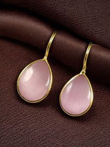 Stylish Drop Shape Dangler Earrings | Best Gold Plated Hook Design for Everyday Wear - color: "Baby Pink"
