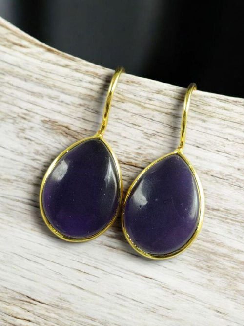 Gold plated drop shape dangler hook earrings for daily wear
