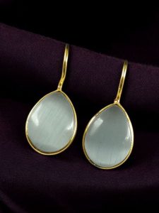 Stylish Drop Shape Dangler Earrings | Best Gold Plated Hook Design for Everyday Wear - color: "Grey"