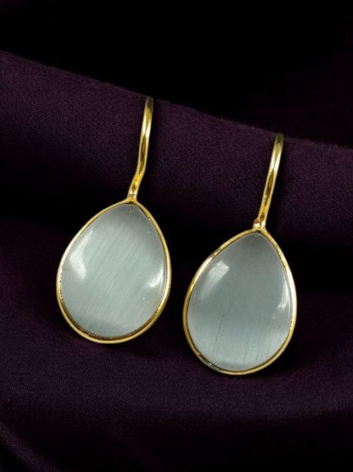 Gold plated drop shape dangler hook earrings for daily wear