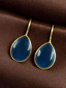 Stylish Drop Shape Dangler Earrings | Best Gold Plated Hook Design for Everyday Wear - color: "Blue"