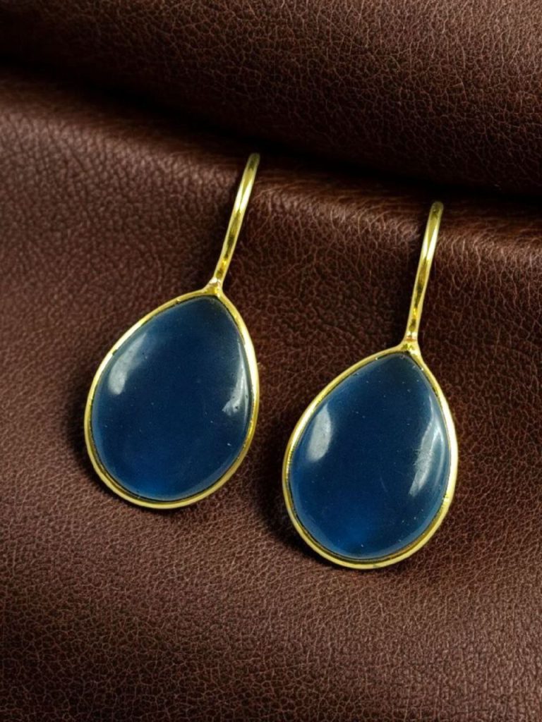 Bulk 606 Stylish Drop Shape Dangler Earrings | Best Gold Plated Hook Design for Everyday Wear - "Blue"