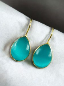 Stylish Drop Shape Dangler Earrings | Best Gold Plated Hook Design for Everyday Wear - color: "Aqua"