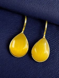 Stylish Drop Shape Dangler Earrings | Best Gold Plated Hook Design for Everyday Wear - color: "Yellow"