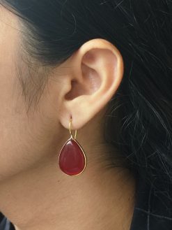 Gold plated drop shape dangler hook earrings for daily wear