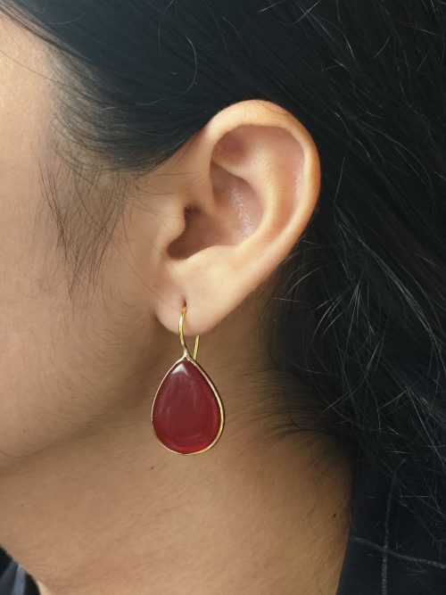 Gold plated drop shape dangler hook earrings for daily wear