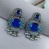 Oxidized silver plated floral earrings with pearl work and Monalisa stone.
