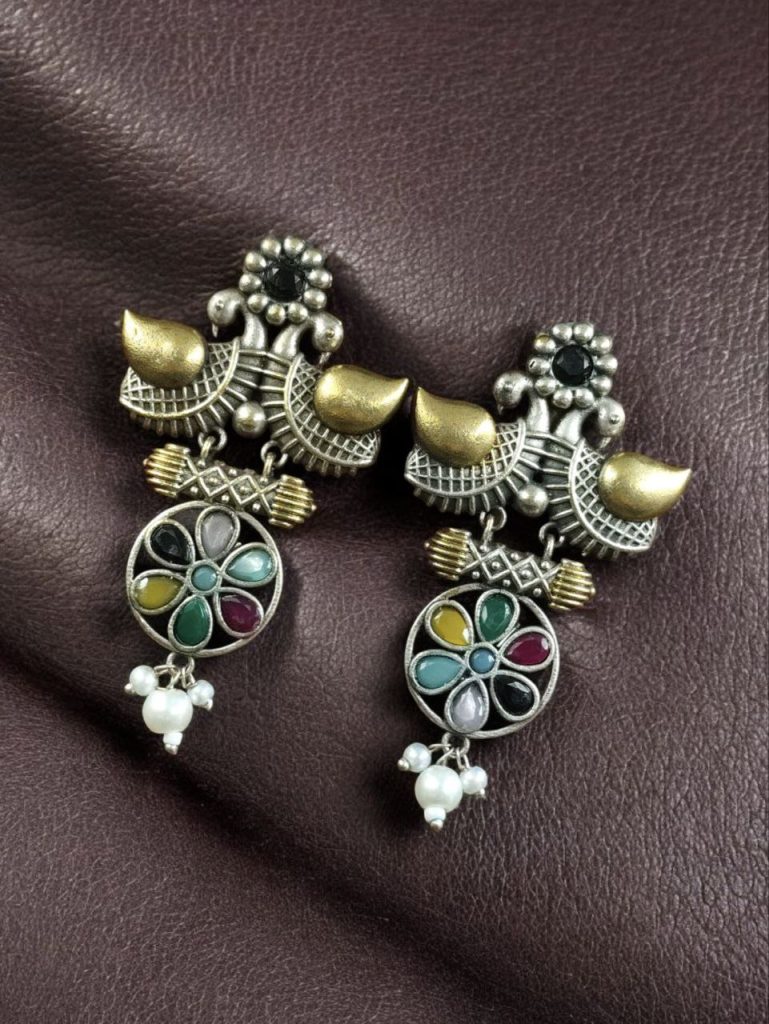 Bulk 340 Traditional Two-Tone Bird Earrings | Lightweight Dangler with Pearl & Stone Work Unique Jewelry for Girls - "Multi"
