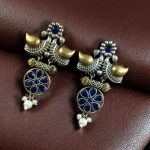 Traditional Two-Tone Bird Earrings | Lightweight Dangler with Pearl & Stone Work Unique Jewelry for Girls - "Blue"